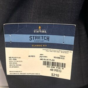 🆕 Stafford 40R Mid Blue Plaid Stretch Comfort Classic Fit Sport Coat R/$210